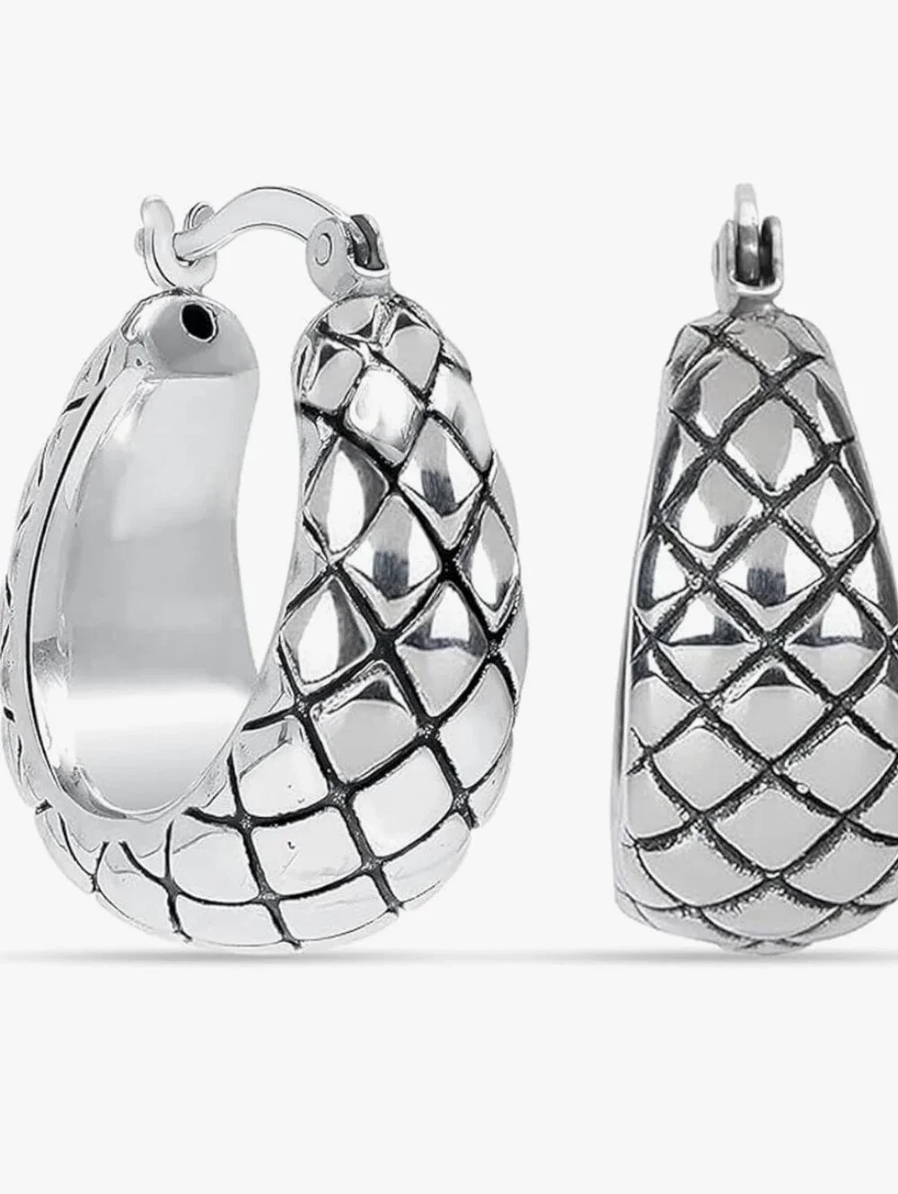 Charmsy NWT 925 Sterling Silver Quilted Thick Hoop Earrings - Brand New ✨